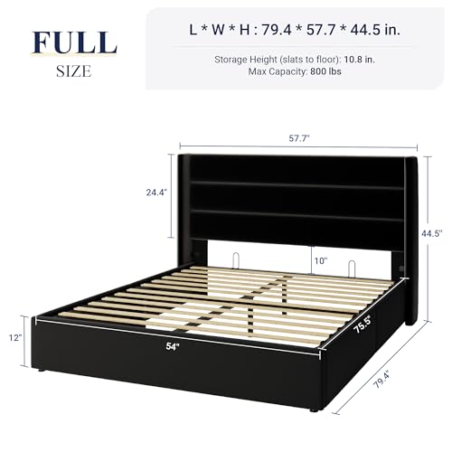 Allewie Full Size Lift Up Storage Bed with Wingback Headboard, Light Beige C85153
