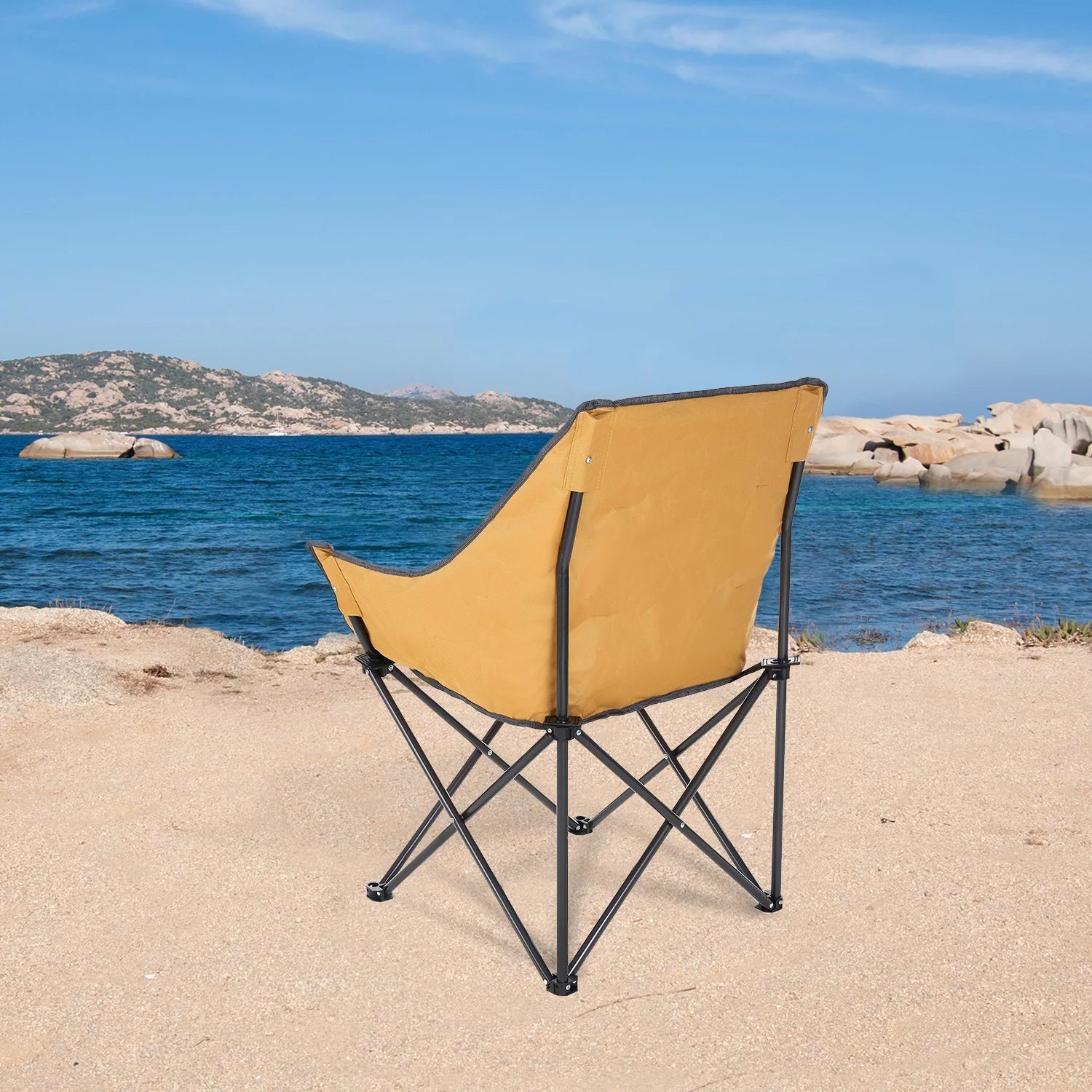 ARROWHEAD OUTDOOR Portable Folding Camping Quad Chair, Steel Frame, 250lbs Capacity, Tan B747798