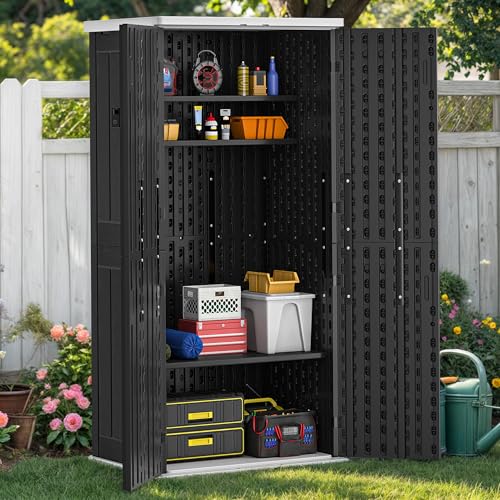YITAHOME Outdoor Storage Cabinet with 2 Shelves, Waterproof Resin, Lockable, Dark Gray N641