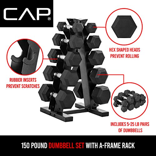 Cap Barbell 150 LB Dumbbell Set with Rack I9088