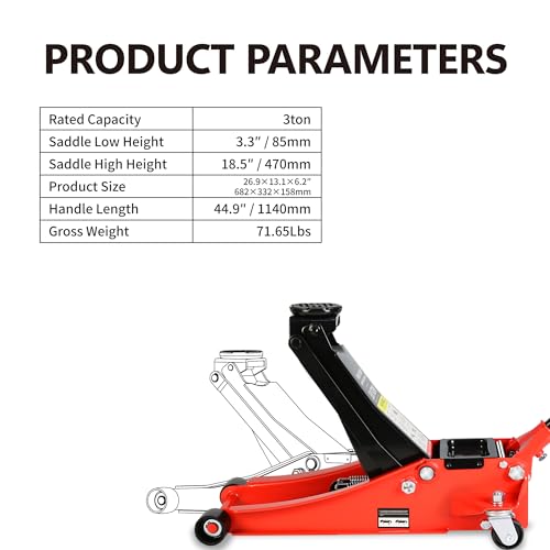 Pvillez Floor Jack, Heavy Duty Hydraulic Low Profile Steel Racing Jack, 2 Ton Capacity Blue H10635