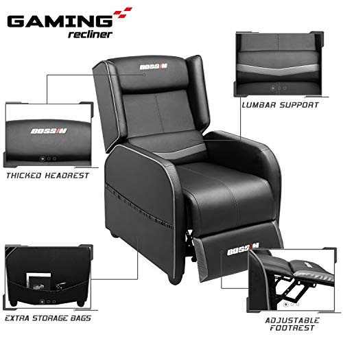 LEMBERI Gaming Recliner Chair PU Leather Ergonomic Racing Style Grey B4055