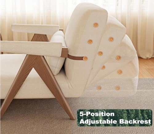 Residential Convertible Sofa Bed Chair 3-in-1 Adjustable Backrest Beige White D8743