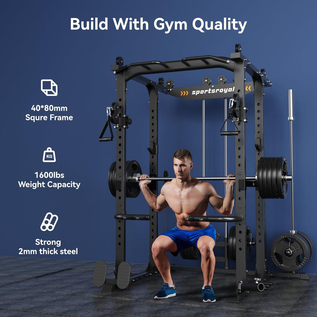 Sportsroyals Power Cage 1600lbs Multi-Function Power Rack with Cable Crossover for Home Gym M91569