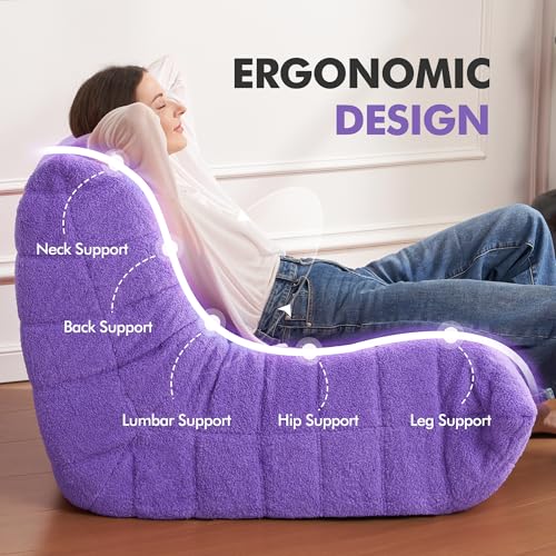 Bean Bag Chair Big Sofa for Adults with Memory Foam, Black Plush A2357