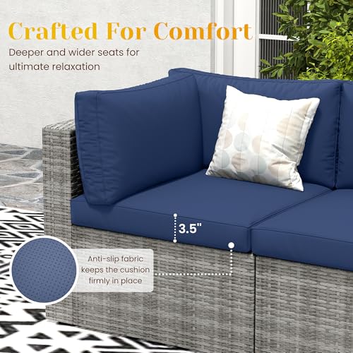 Outdoor Patio Furniture Set with Glass Tea Table, PE Rattan Wicker, Grey V687
