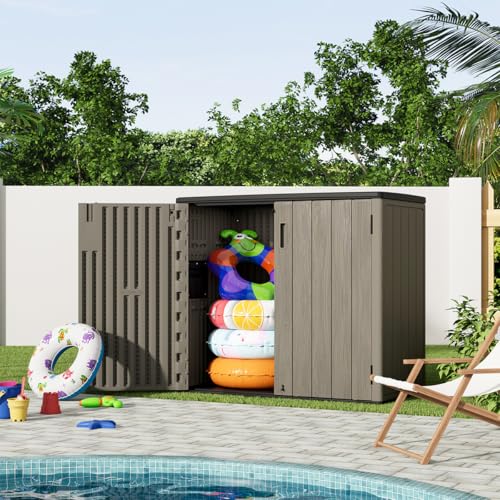 KINYING Outdoor Vertical Storage Shed 57 Cu.ft Waterproof Lockable Brown C842304