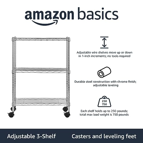Amazon Basics 5-Shelf Heavy Duty Storage Shelving Unit on Casters, Black A813013