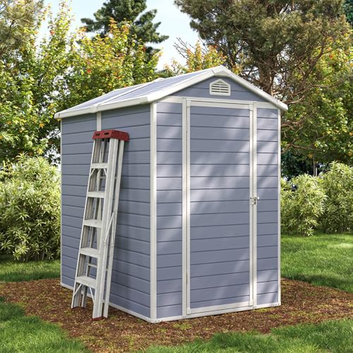 Aoxun 6 x 8 FT Outdoor Storage Shed with Window, Resin, Lockable Doors, Grey N693