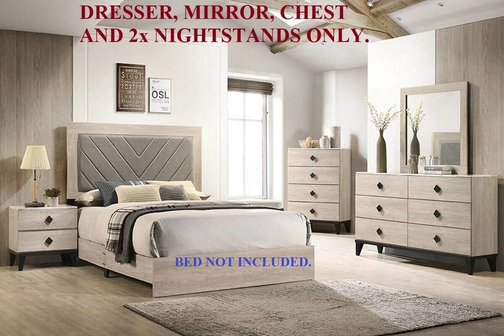 Transitional Cream Dresser Mirror Nightstands Chest 5pc Bedroom Set R373