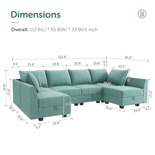 HONBAY Modular Sectional Sofa U Shaped with Storage, Grey G638