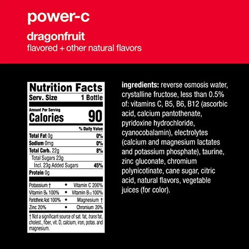 vitaminwater power-c electrolyte enhanced water, dragonfruit, 16.9 Fl Oz (Pack of 24) C47622
