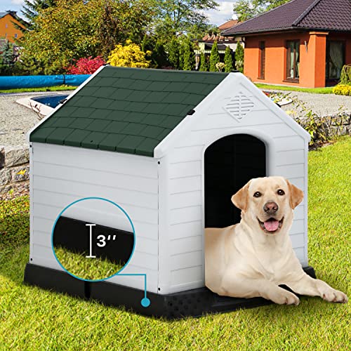 Dkeli White Large Dog House Indoor Outdoor Waterproof Plastic Pet Shelter Kennel T80678
