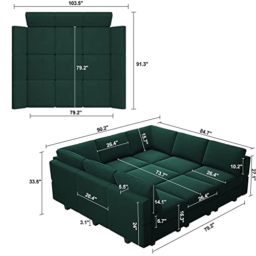 Belffin Modular Velvet Sectional Sofa with Chaise Lounge and Storage, Grey T418154