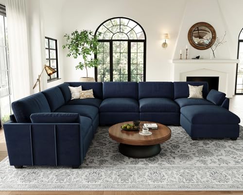 Belffin Extra Large Modular Sectional Sofa, 4-Seater L Shaped Velvet Couch, Black A1471