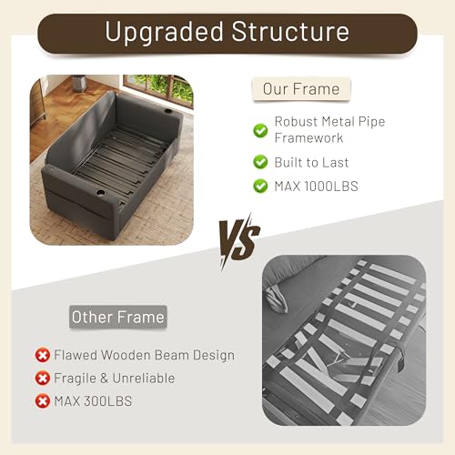 3 in 1 Pull Out Couch Convertible Sleeper Sofa Bed with Cup Holders, Grey U432