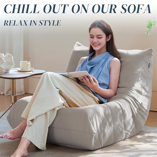 Bean Bag Chair for Adults Suede Microfiber Fireside Floor Chair 3-Seater Beige F151744