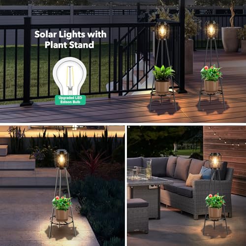 2 Pack Solar Lights Outdoor with Plant Stands - Metal Tripod Patio Decor M835880