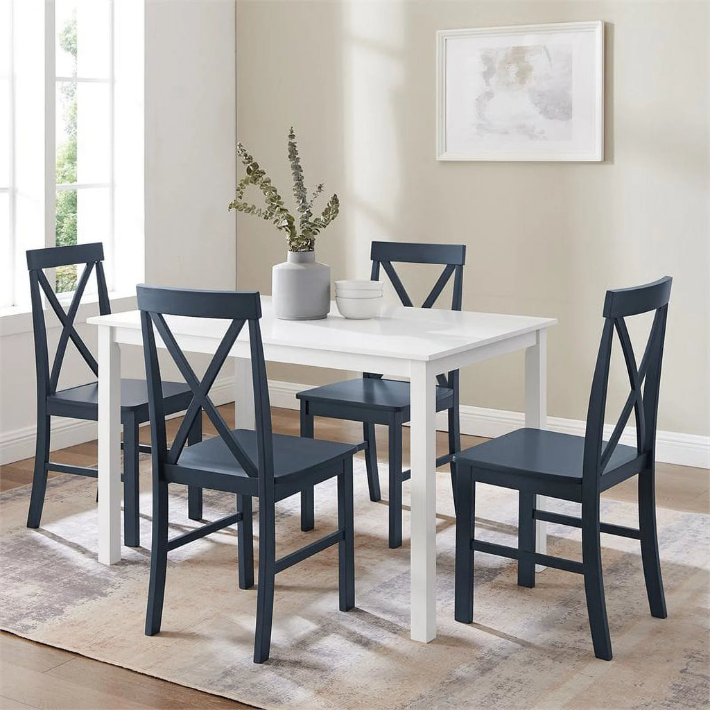 Walker Edison Greyson 5-Piece Farmhouse Dining Set, White/Navy V613