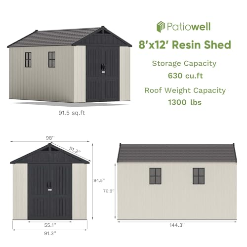 Patiowell 8 x 12 FT Plastic Outdoor Storage Shed with Floor, Window and Lockable Door F41822