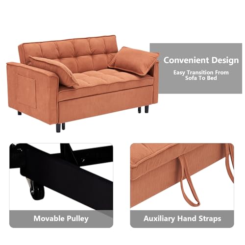 3 in 1 Convertible Sleeper Sofa Bed Futon with Adjustable Backrest, Velvet, Black Q74350