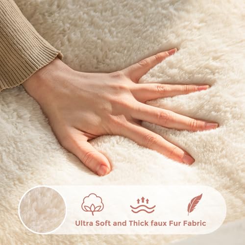 MAXYOYO Floral Shaped Bean Bag Sofa for Adults, Faux Fur, Beige M8911