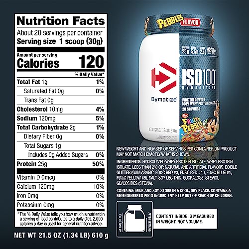 Dymatize x Fruity Pebbles ISO100 Whey Protein Powder, 25g Protein, 20 Servings N7653