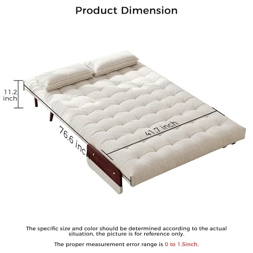 Convertible Chair Bed Sleeper for Adults with Wooden Arms, Linen G638
