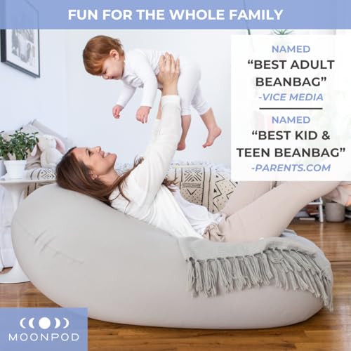 Moon Pod Bean Bag Chair - Large Modern Beanbag with Washable Stretch Cover, Light Gray J8137