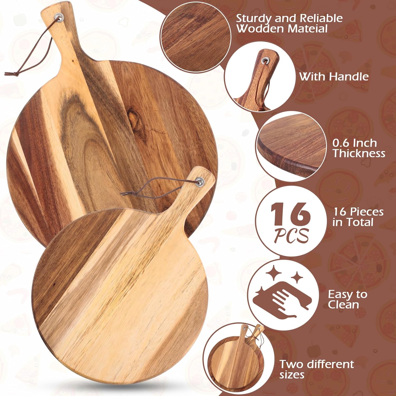 16 Pack Acacia Wood Cutting Board with Handle Round Charcuterie Boards R25848