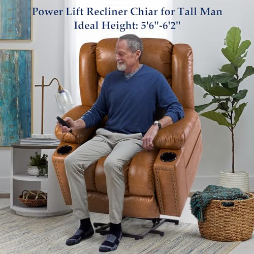 Large Power Lift Chair Recliner for Elderly with Heat and Massage, Dark Brown W500