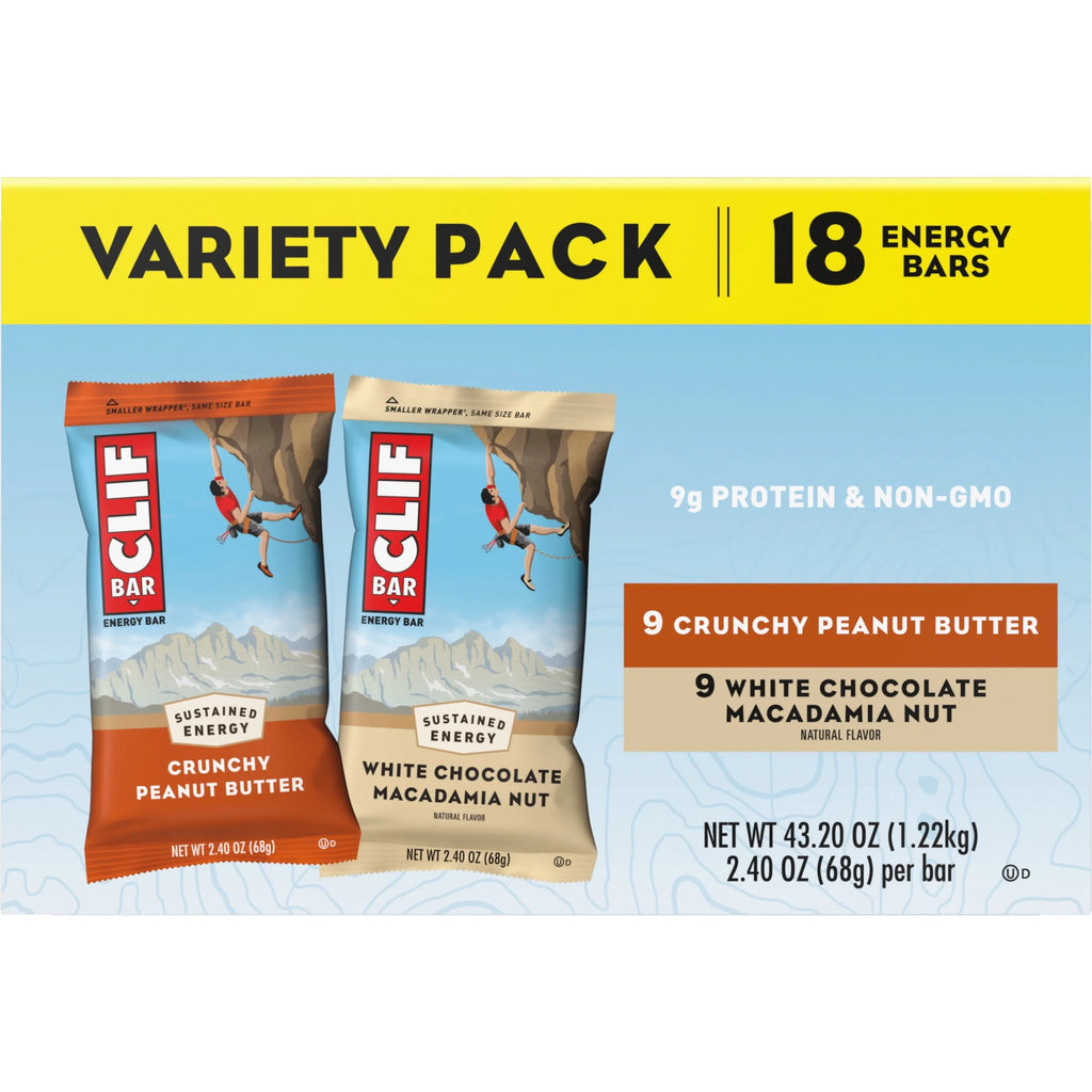 CLIF BAR Crunchy Peanut Butter & White Chocolate Macadamia Nut Variety Pack Energy Bars, 18 Count U845666