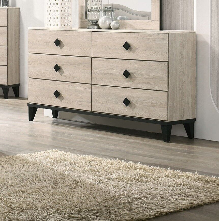 Transitional Cream Dresser Mirror Nightstands Chest 5pc Bedroom Set R373