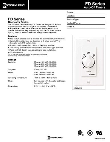 Intermatic FD430M 30-Minute Spring-Loaded Wall Timer for Fans and Lights, Ivory A587