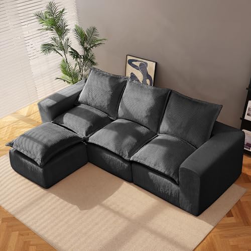 Comfy Cloud Couch with L-Shape Chaise, Modular Sectional Sofa in a Box, Soft Corduroy, Black U67688