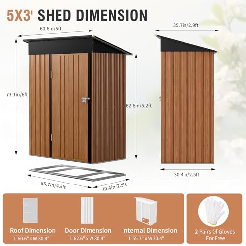 Outdoor Storage Shed 5x3 Ft Metal Steel with Lockable Door N4246