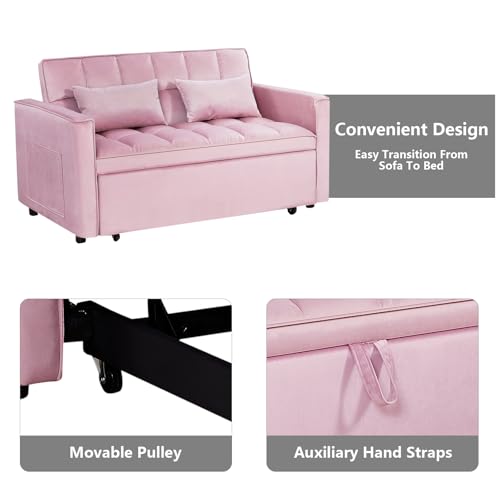 3 in 1 Convertible Sleeper Sofa Bed Futon with Adjustable Backrest, Velvet, Black Q74350