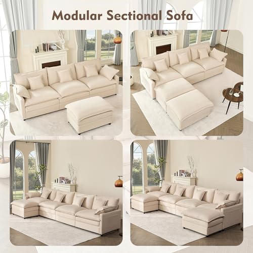 U Shaped Modular Sectional Sofa with Ottoman, Chenille, Black P2121
