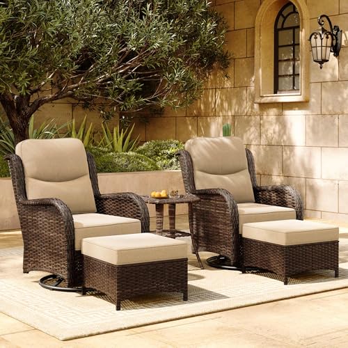 Luxury Patio Furniture Set 7PCS Wicker Conversation Set with Blue Cushions J5390