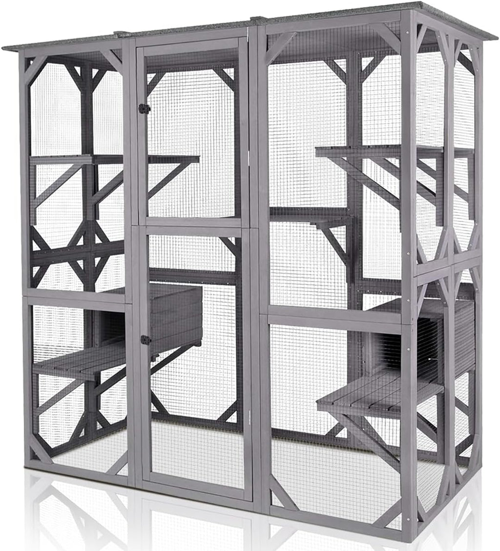 Gutinneen Catio Large Cat House Outdoor Walk in Outdoor Cat Enclosure Indoor Cage Kitty Condo Playpen with Door, Platform & Small House 71" L…