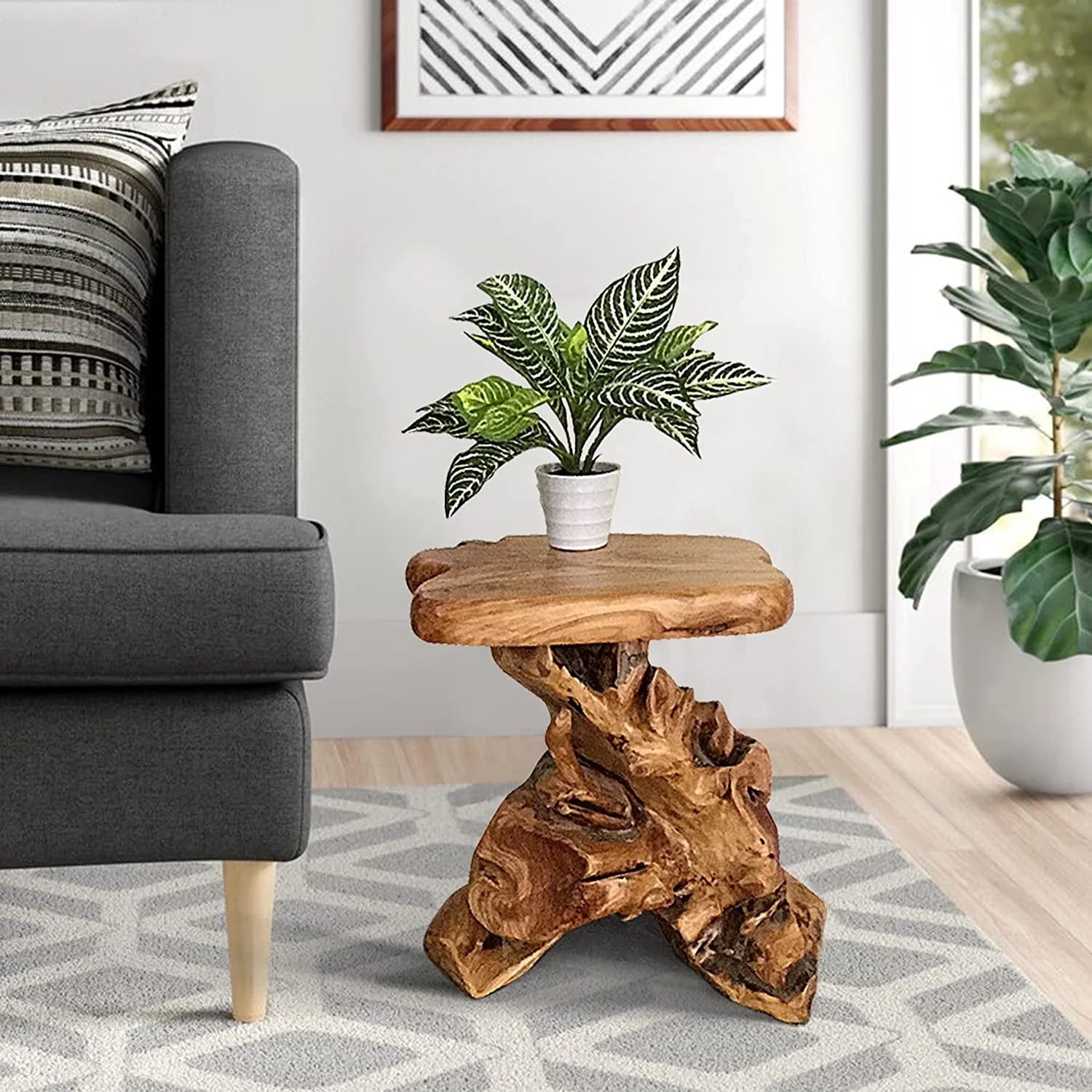 Natural Irregular Shape Tree Stump End Table Plant Stand 14"x13"x18"H Solid Cedar Wood Outdoor Rustic Sit Foot Stools Live Edge Coffee Side Table for Living Room Bedroom Outdoor Garden