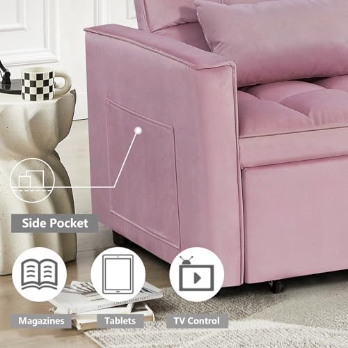 3 in 1 Convertible Sleeper Sofa Bed Futon with Adjustable Backrest, Velvet, Black Q74350