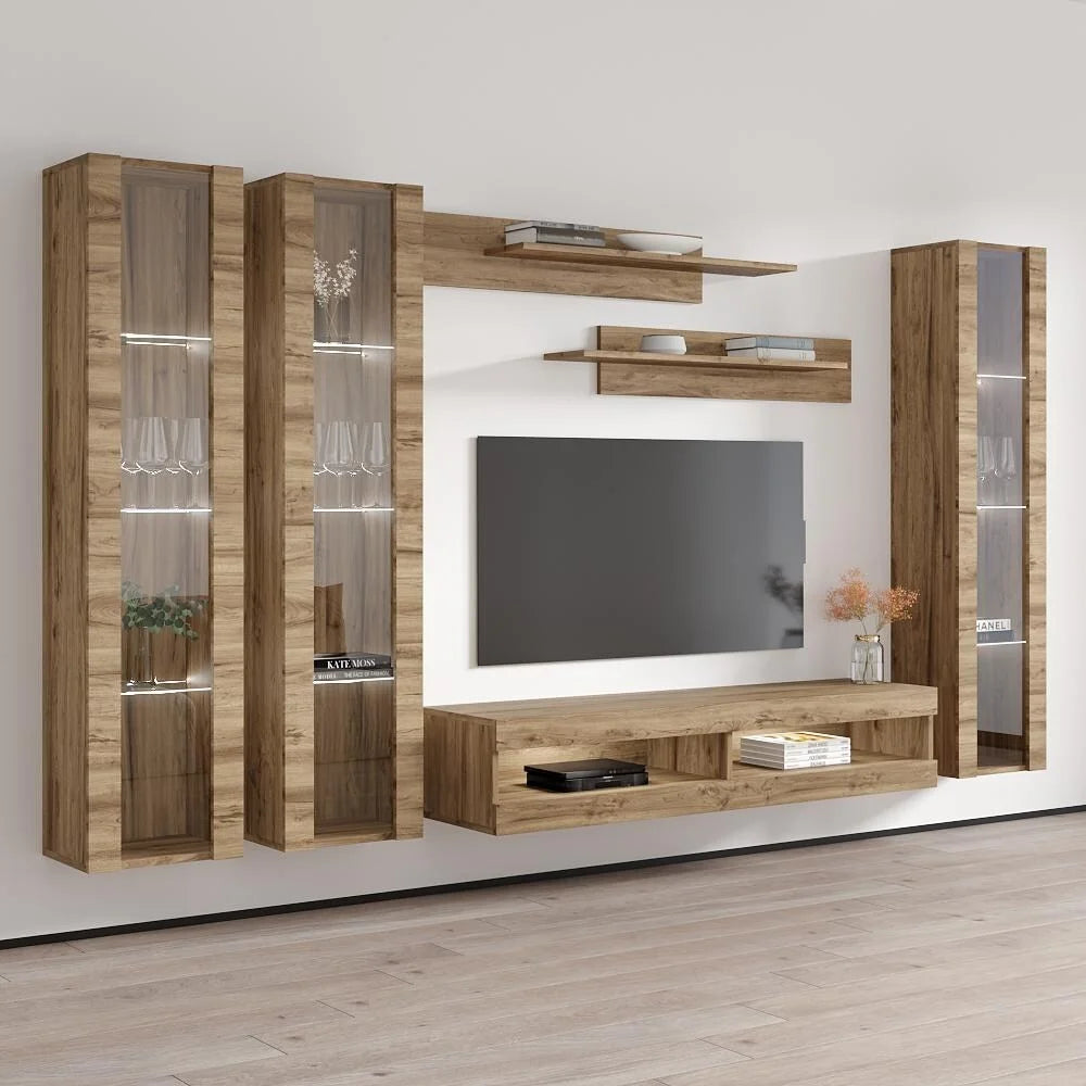 Meble Furniture CD2 34TV Wall Mounted Floating Entertainment Center Oak M562