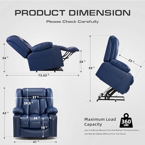 Large Power Lift Chair Recliner for Elderly with Heat and Massage, Dark Brown W500