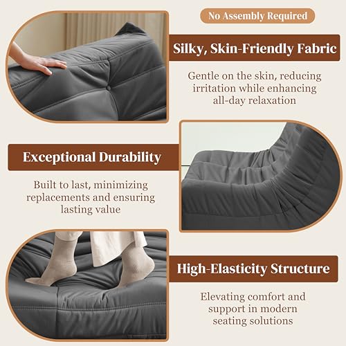 Bean Bag Chair for Adults Suede Microfiber Fireside Floor Chair 3-Seater Beige F151744
