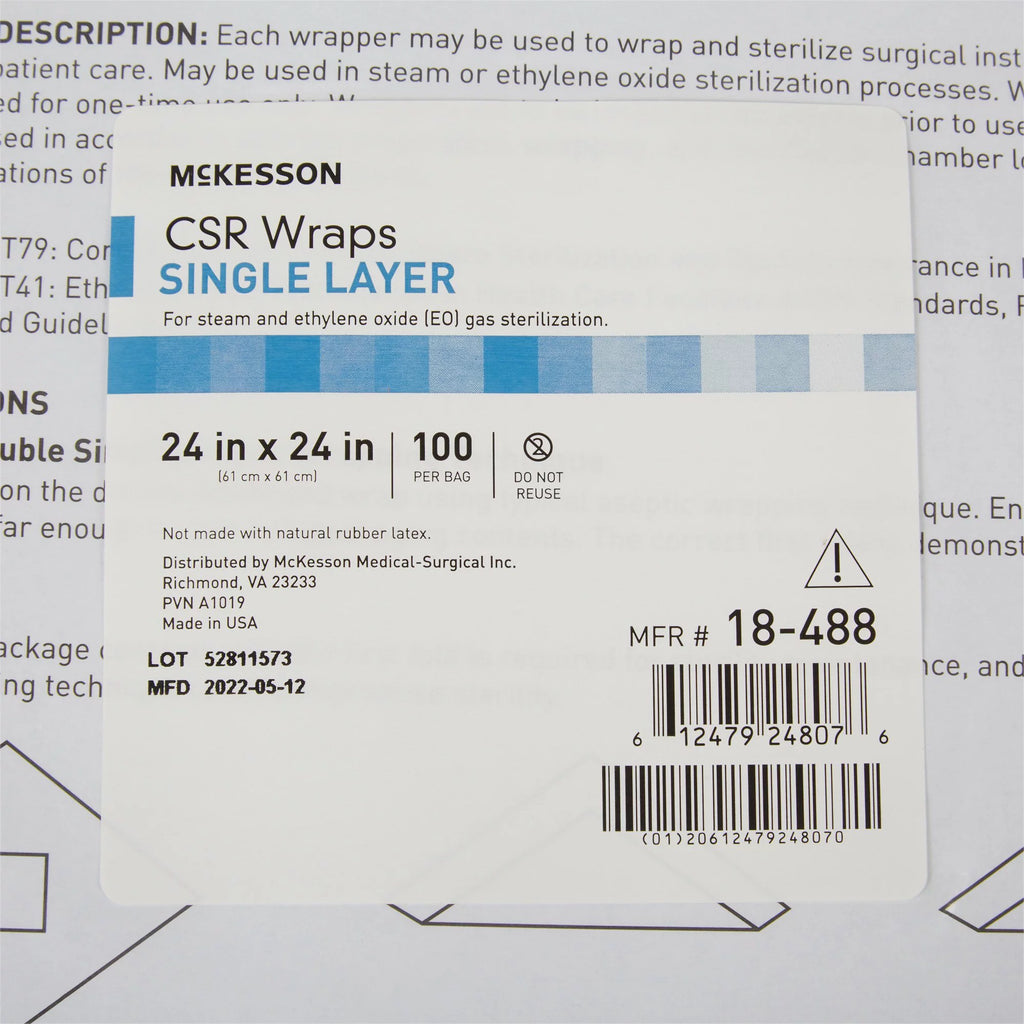 McKesson Sterilization Wrap Single Layer Blue 24 x 24" 100 Ct C504253