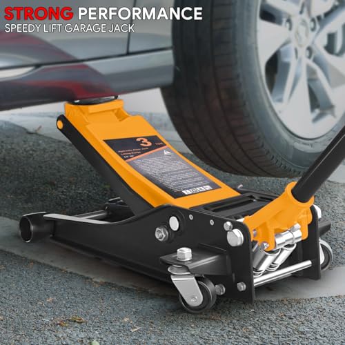 DNA MOTORING Floor Jack 3 Ton Low Profile Heavy Duty Hydraulic Car Jack, Black T11604