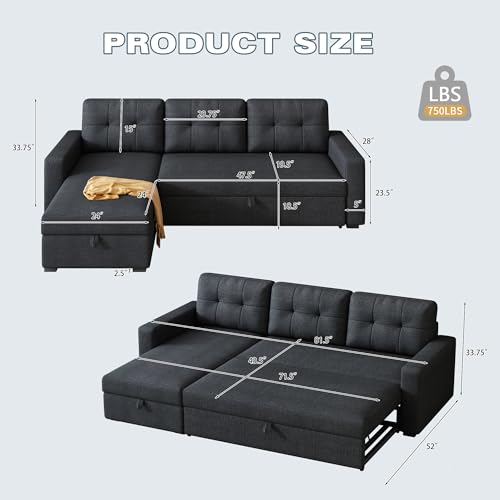 Ball & Cast L-Shape Reversible Sectional Sleeper Sofa Bed with Storage Chaise S803032