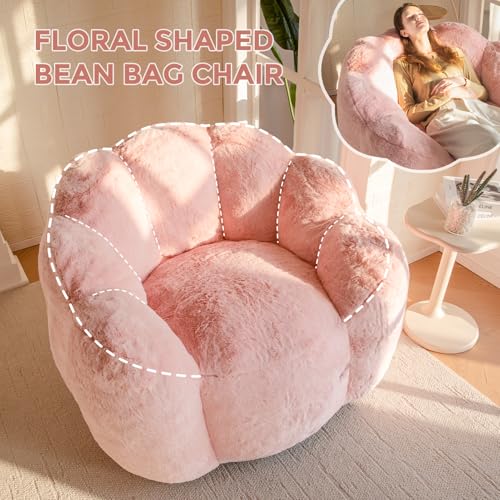 MAXYOYO Floral Shaped Bean Bag Sofa for Adults, Faux Fur, Beige M8911