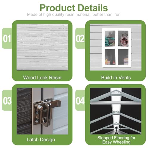 8x6x7 FT Resin Storage Shed, Waterproof Outdoor Tool Shed with Floor, Dove Grey C693740